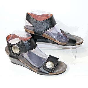 Taos Carousel 2 Black‎ Leather Casual Open Toe Wedge Sandals Womens EU 41  US 10
